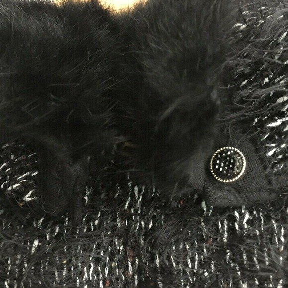 Vtg Designer Sweater Sz XS Fleece Lined Rabbit Fur Smily Face Applique Collared - Picture 6 of 6